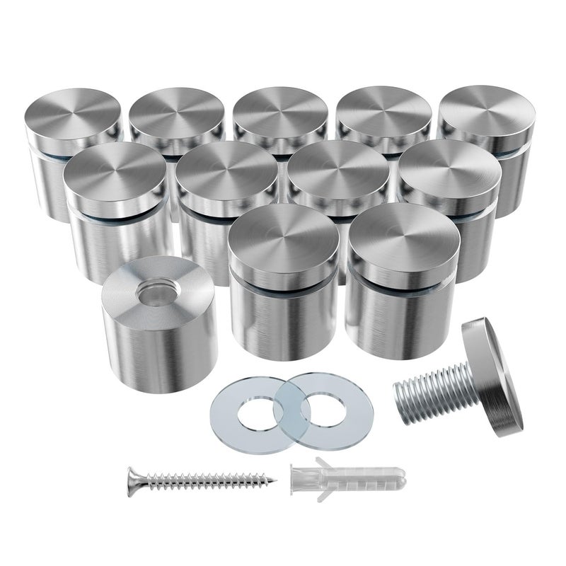 LEDONGUS 12-Pack Stainless Steel Standoff Screws with Wall Anchors & Rubber Pads – Sign Mounting Hardware for Acrylic Signs, Photo Frames, Advertising Boards, Silver (1" x 1" / 25mm x 25mm) - Image 1